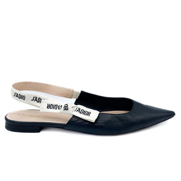 Dior J’Adior Two-Toned Leather White Ribbon Logo Slingback Ballerina Flats 41 - Picture 2 of 7